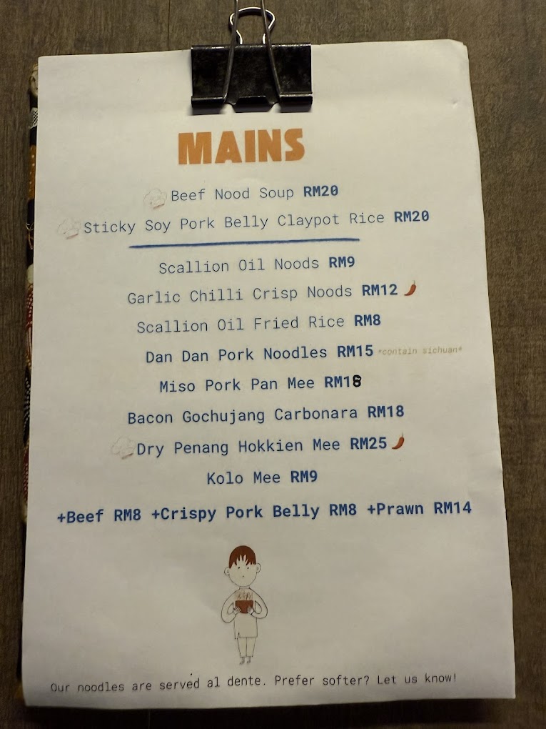 Nood Nood — Menu, George Town, Pulau Pinang
