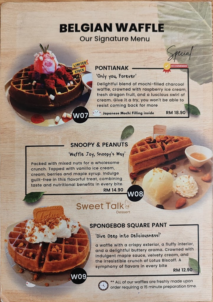 Sweet Talk Dessert — Menu, George Town, Pulau Pinang