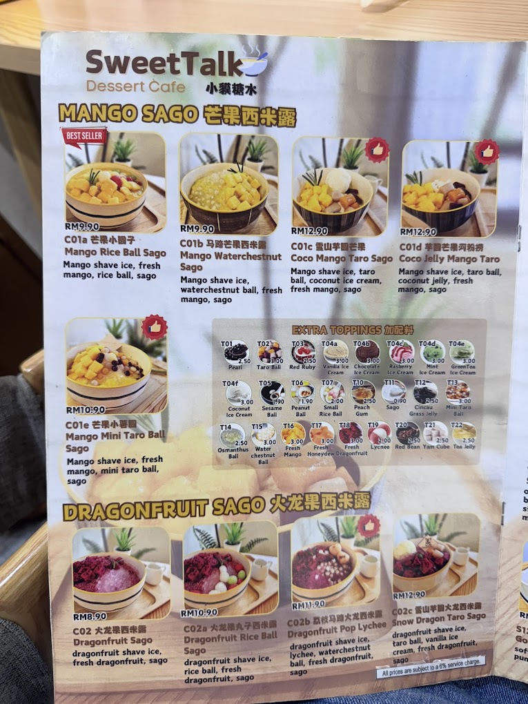 Sweet Talk Dessert — Menu, George Town, Pulau Pinang