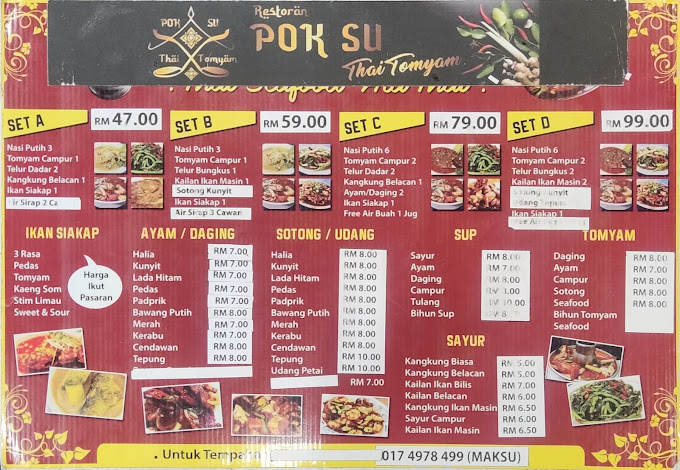 Pok Su Thai Tomyam — Menu, George Town, Pulau Pinang