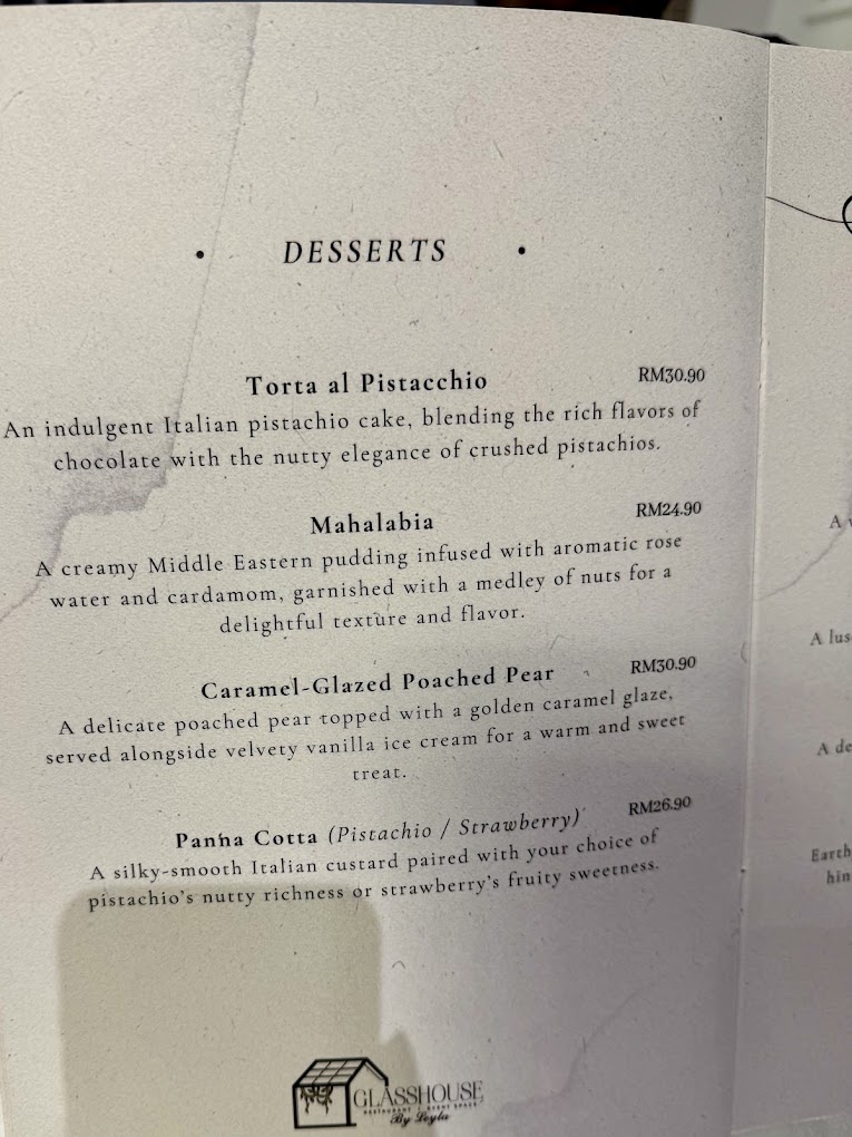 Glasshouse by Leyla — Menu, George Town, Pulau Pinang
