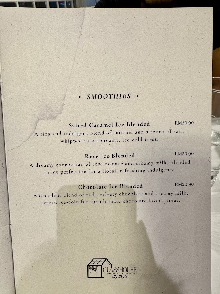 Glasshouse by Leyla — Menu, George Town, Pulau Pinang
