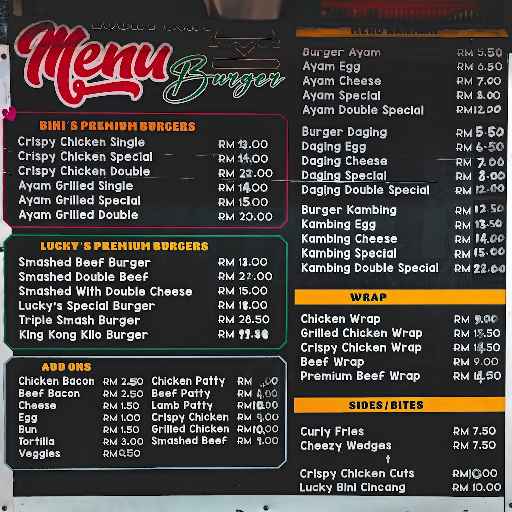 LuckyBini Burger — Menu, Jelutong, Pulau Pinang