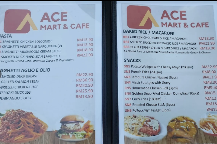 Ace Mart & Cafe — Menu, Jelutong, Pulau Pinang