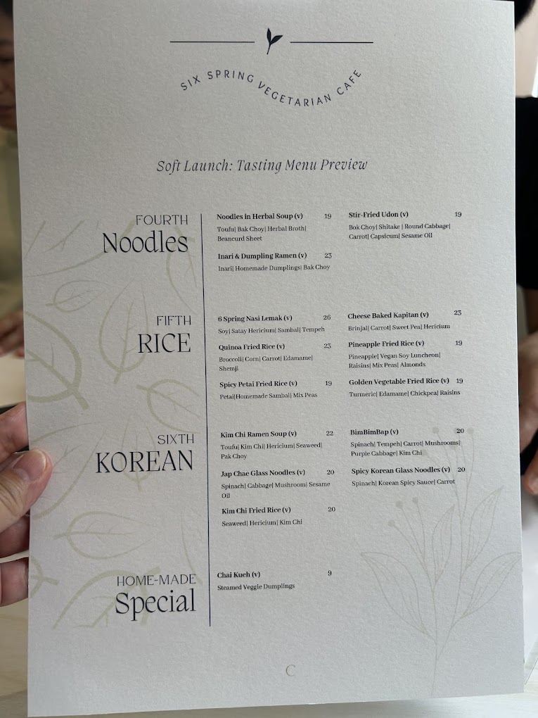 Six Spring Vegetarian Cafe — Menu, George Town, Pulau Pinang