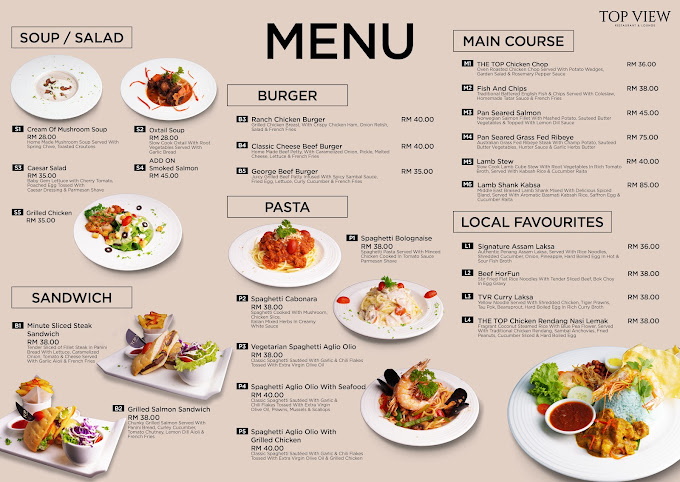 Top View Restaurant & Lounge — Menu, George Town, Pulau Pinang