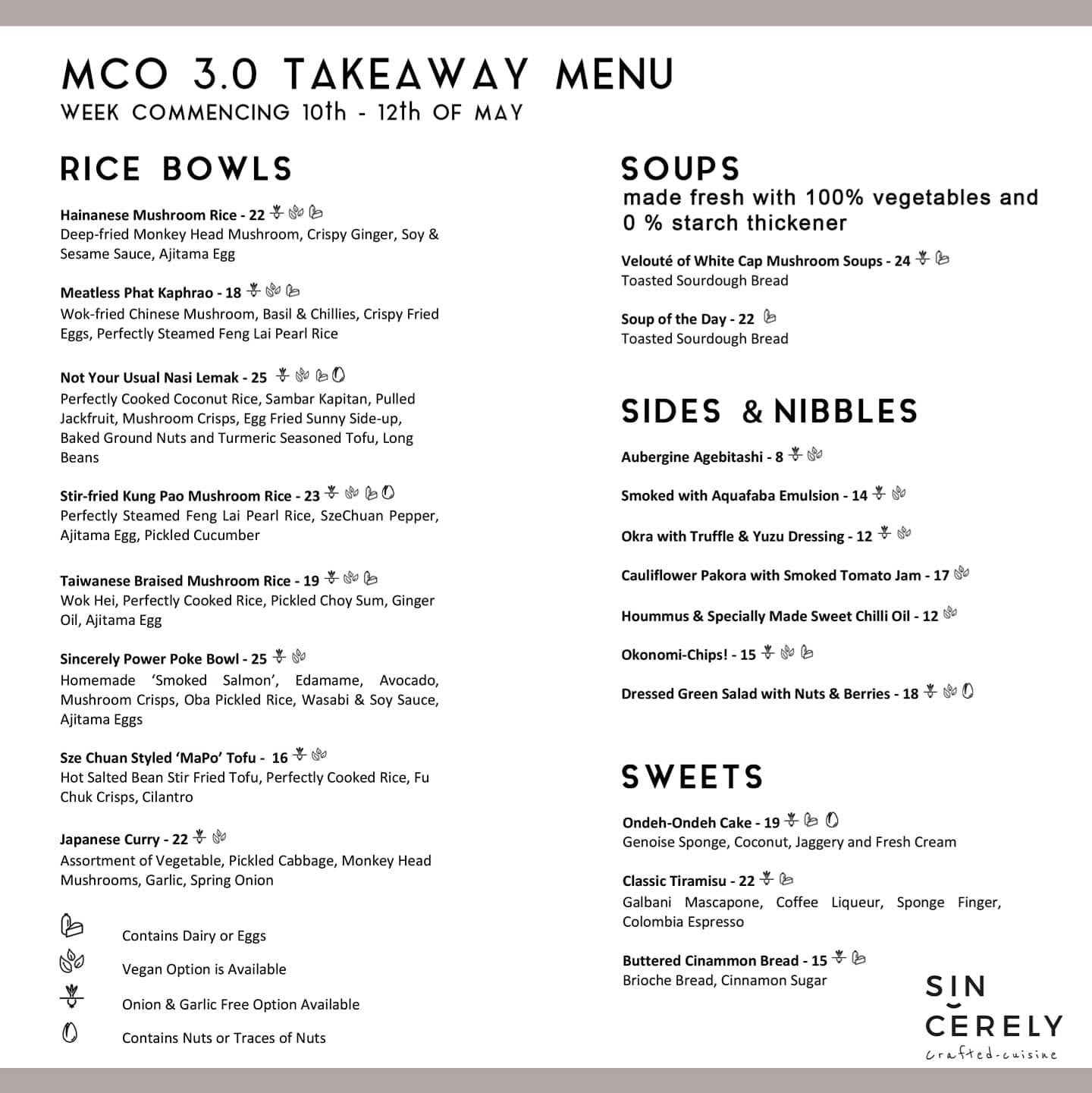 Sincere Co. — Menu, George Town, Pulau Pinang