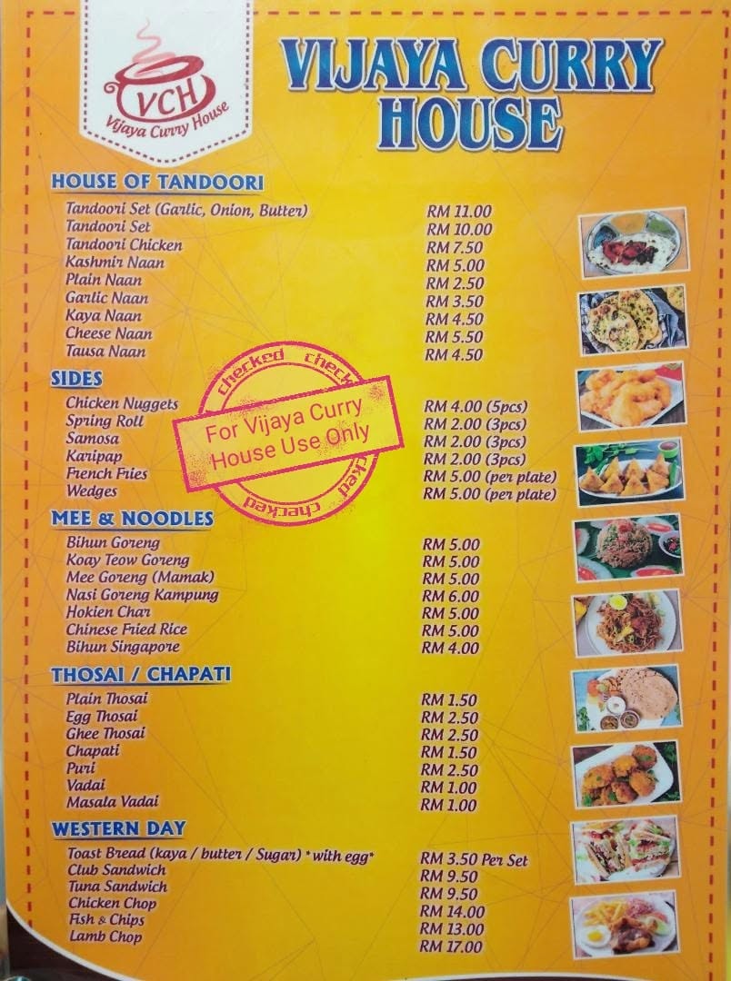 Vijaya Curry House — Menu, Ayer Itam, Pulau Pinang