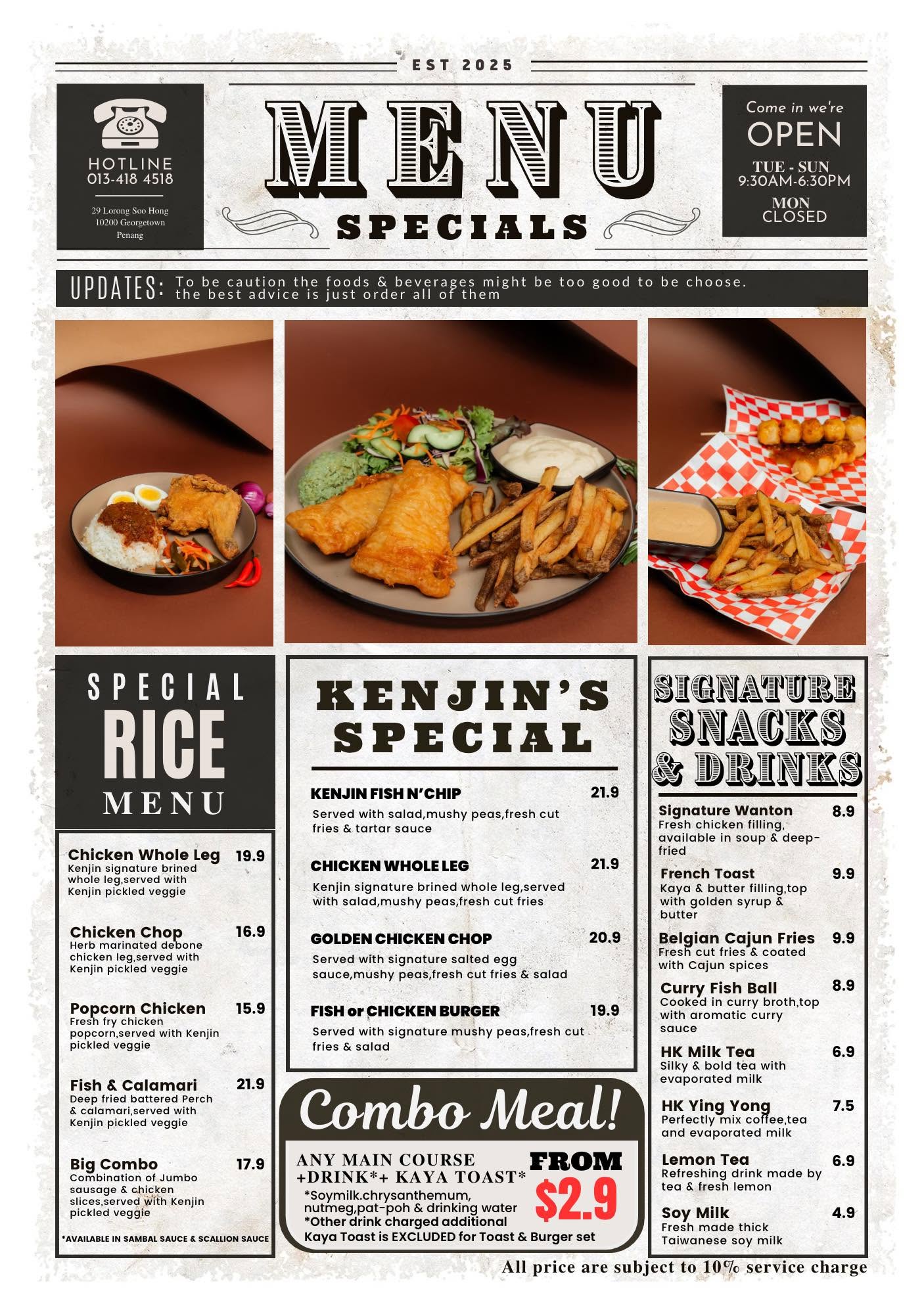 Kenjin Restaurant — Menu, George Town, Pulau Pinang