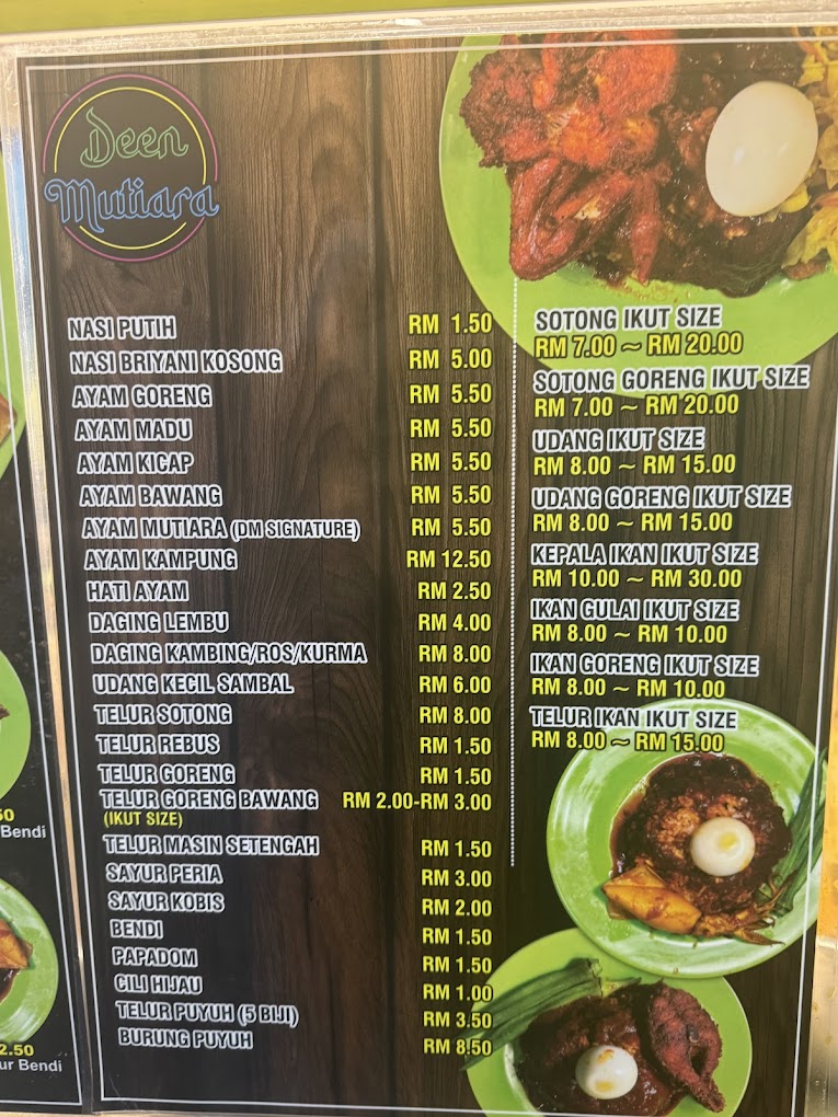 Nasi Kandar Deen Mutiara — Menu, George Town, Pulau Pinang