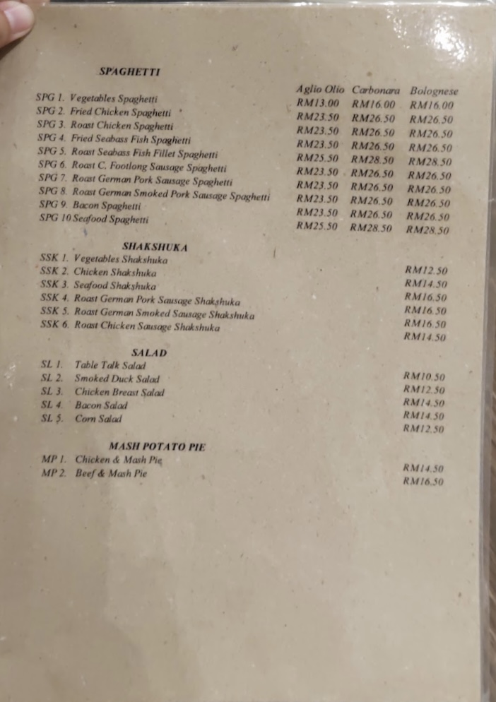Table Talk Western Breakfast Lunch & Dinner — Menu, Butterworth, Pulau Pinang
