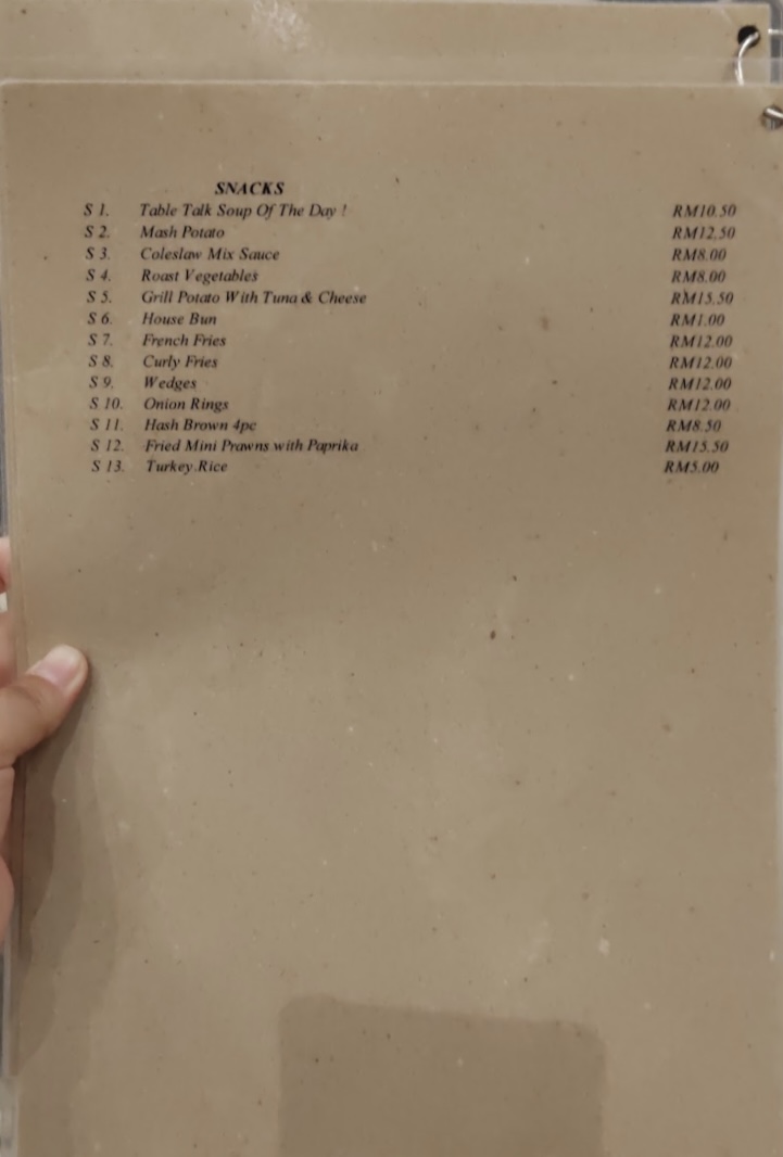 Table Talk Western Breakfast Lunch & Dinner — Menu, Butterworth, Pulau Pinang