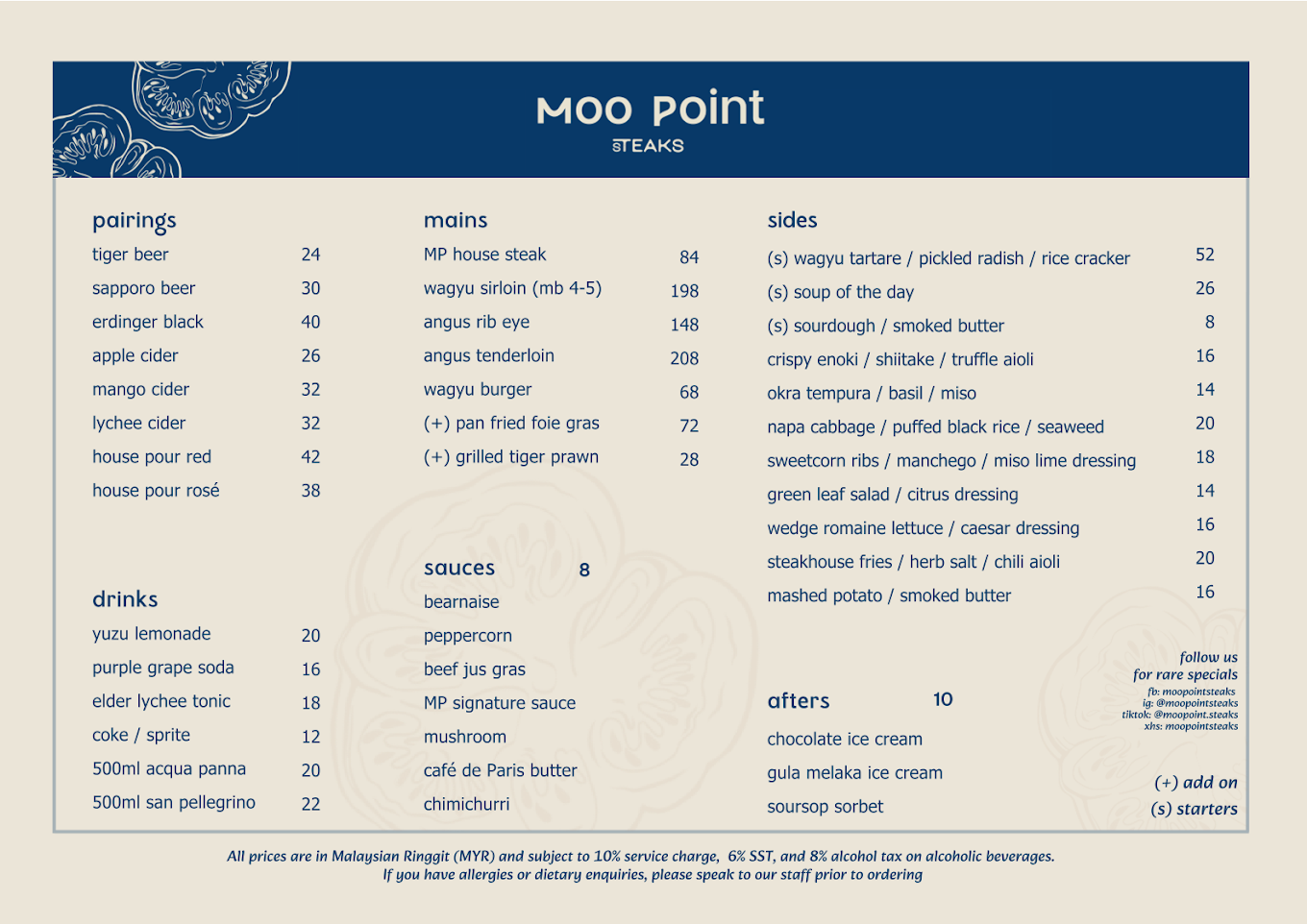 Moo Point Steaks — Menu, George Town, Pulau Pinang