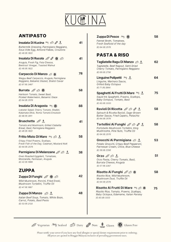 Kucina, Penang Marriott Hotel — Menu, George Town, Pulau Pinang