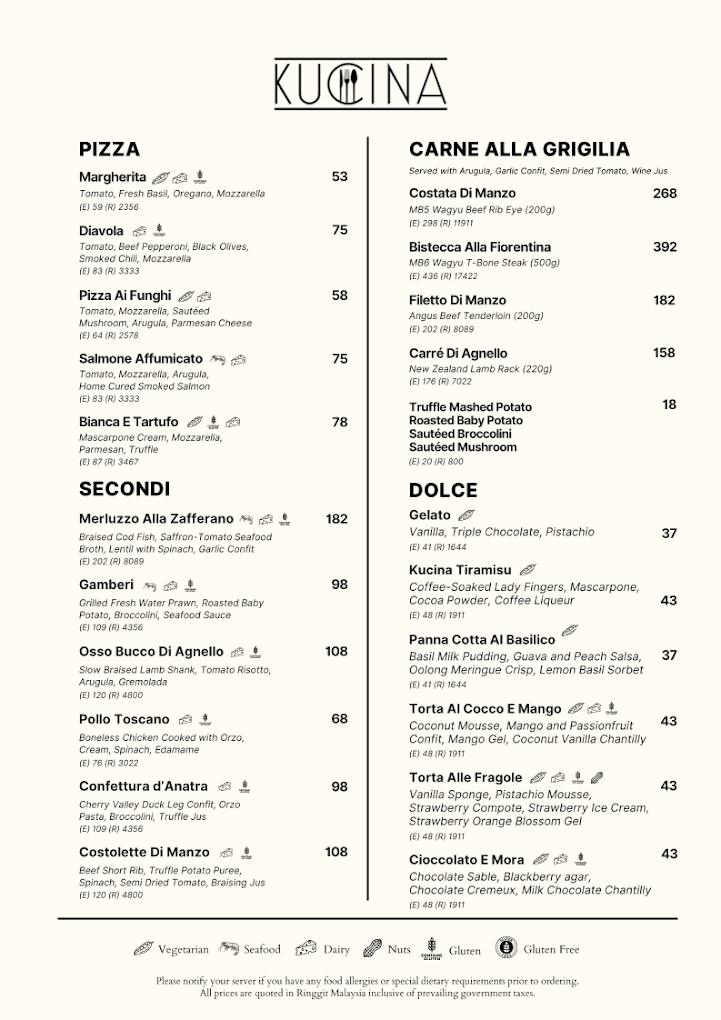 Kucina, Penang Marriott Hotel — Menu, George Town, Pulau Pinang