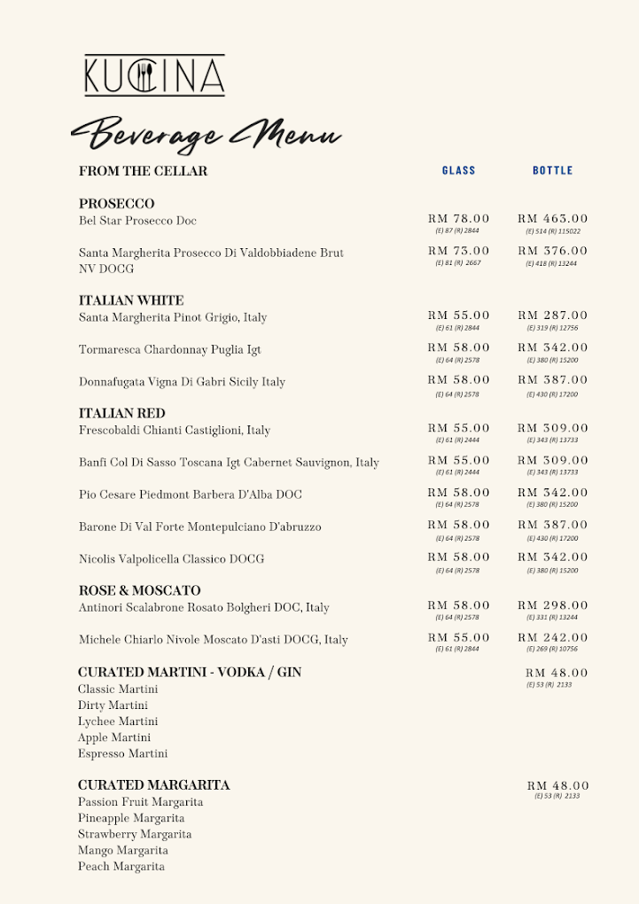 Kucina, Penang Marriott Hotel — Menu, George Town, Pulau Pinang