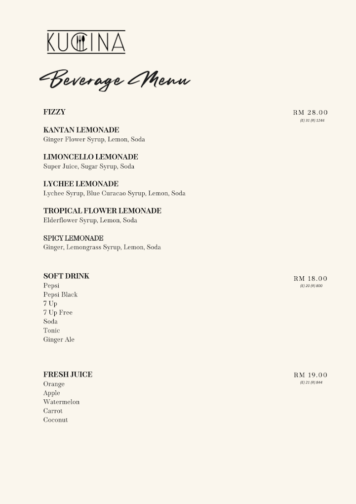 Kucina, Penang Marriott Hotel — Menu, George Town, Pulau Pinang