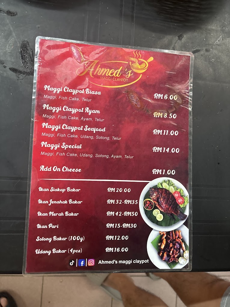 Ahmed’s Maggi Claypot — Menu, George Town, Pulau Pinang