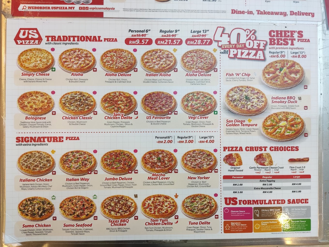 US PIZZA - Sunshine Central Mall, Farlim — Menu, Ayer Itam, Pulau Pinang