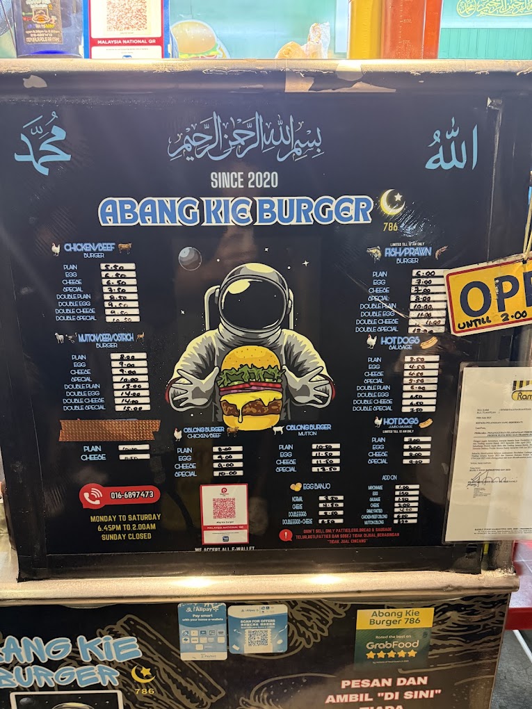 Abang Kie Burger 786 — Menu, Ayer Itam, Pulau Pinang