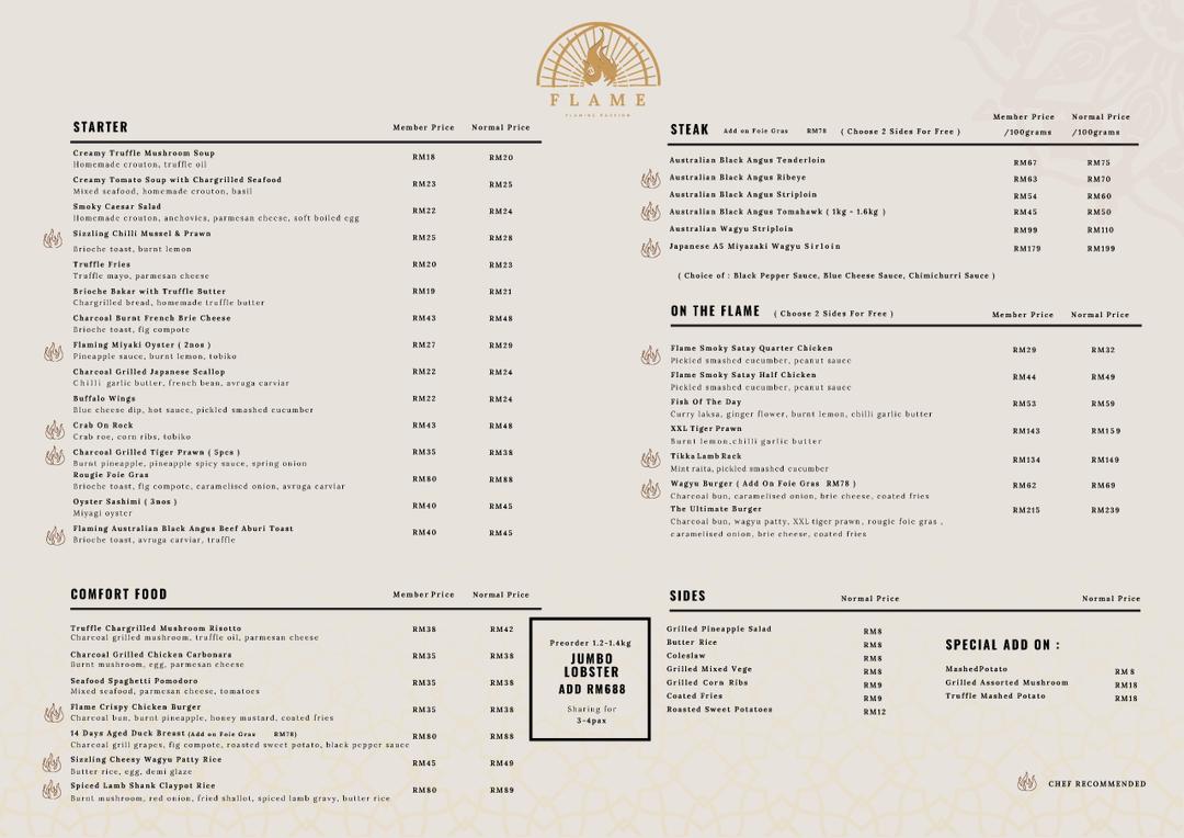 Flame Restaurant — Menu, Ayer Itam, Pulau Pinang