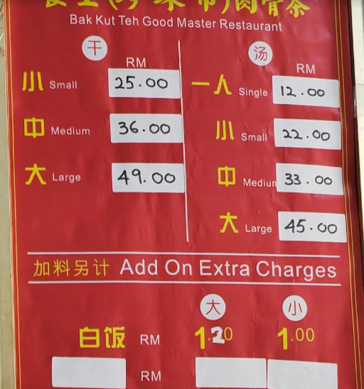 Good Master Bak Kut Teh Restaurant — Menu, Bukit Mertajam, Pulau Pinang