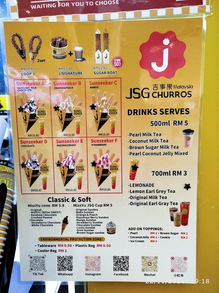 JSG Churros Mydin Bukit Mertajam — Menu, Bukit Mertajam, Pulau Pinang
