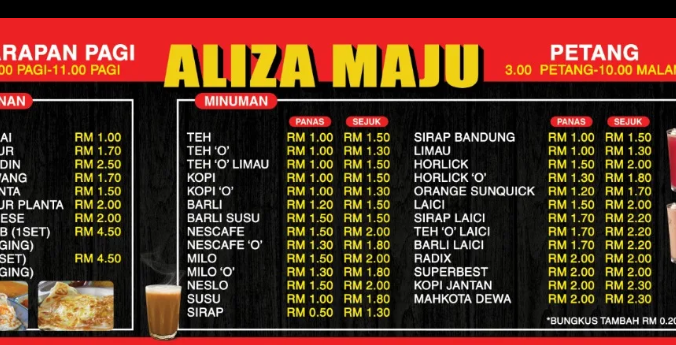 ALIZA MAJU — Menu, Bukit Mertajam, Pulau Pinang