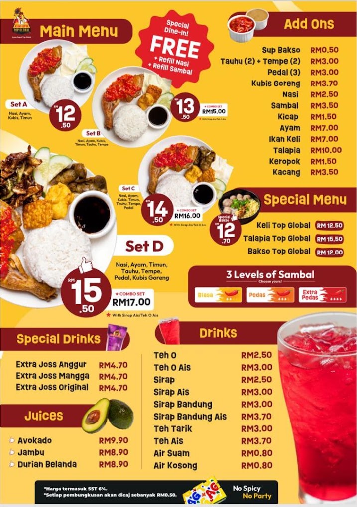 Ayam Gepuk Top Global Perda — Menu, Bukit Mertajam, Pulau Pinang