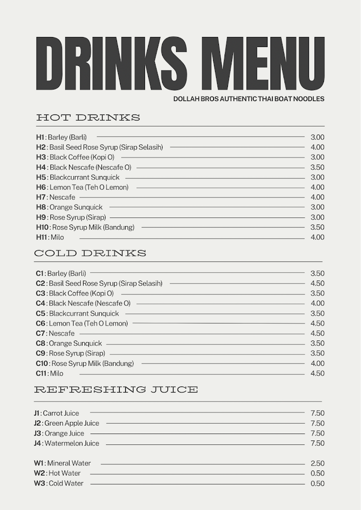 Dollah Bros : Authentic Thai Boat Noodles — Menu, Bukit Mertajam, Pulau Pinang