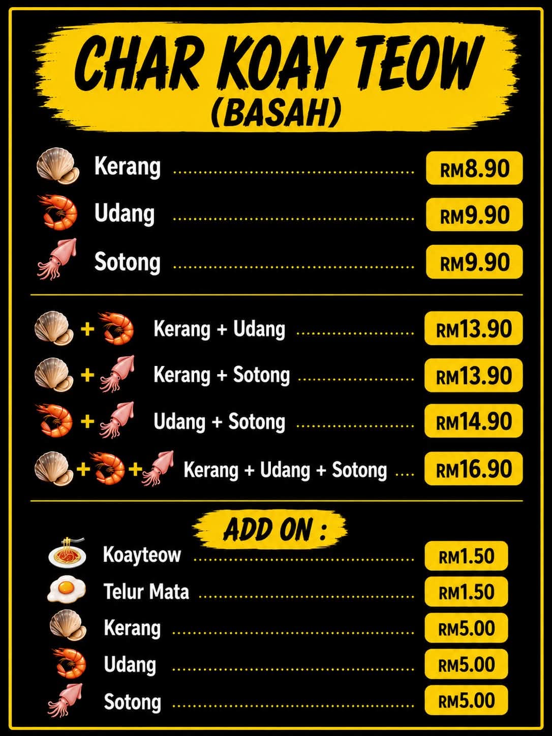 ALI-KO Koay Teow Kerang — Menu, Bukit Mertajam, Pulau Pinang