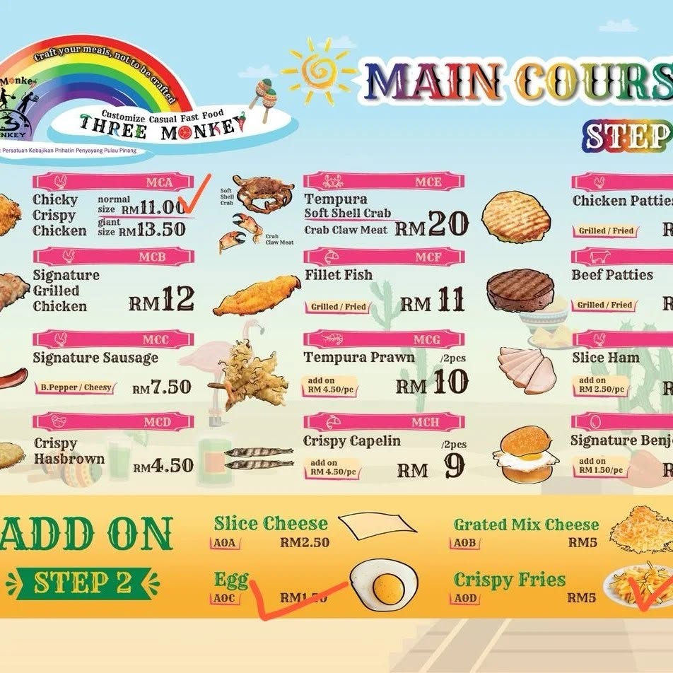 Three Monkey Burger Alma — Menu, Bukit Mertajam, Pulau Pinang