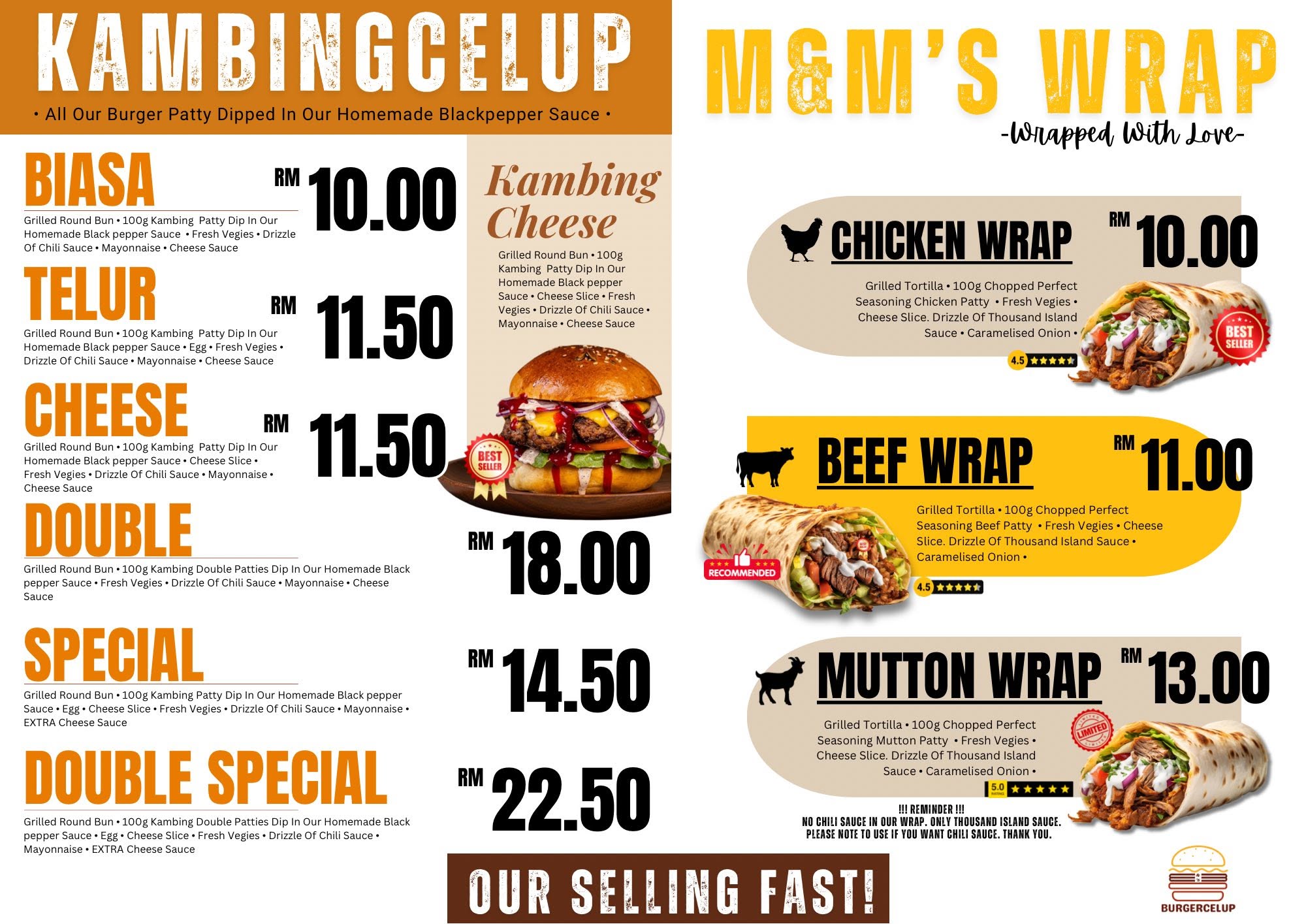 M&M's Burger Celup — Menu, Bukit Mertajam, Pulau Pinang