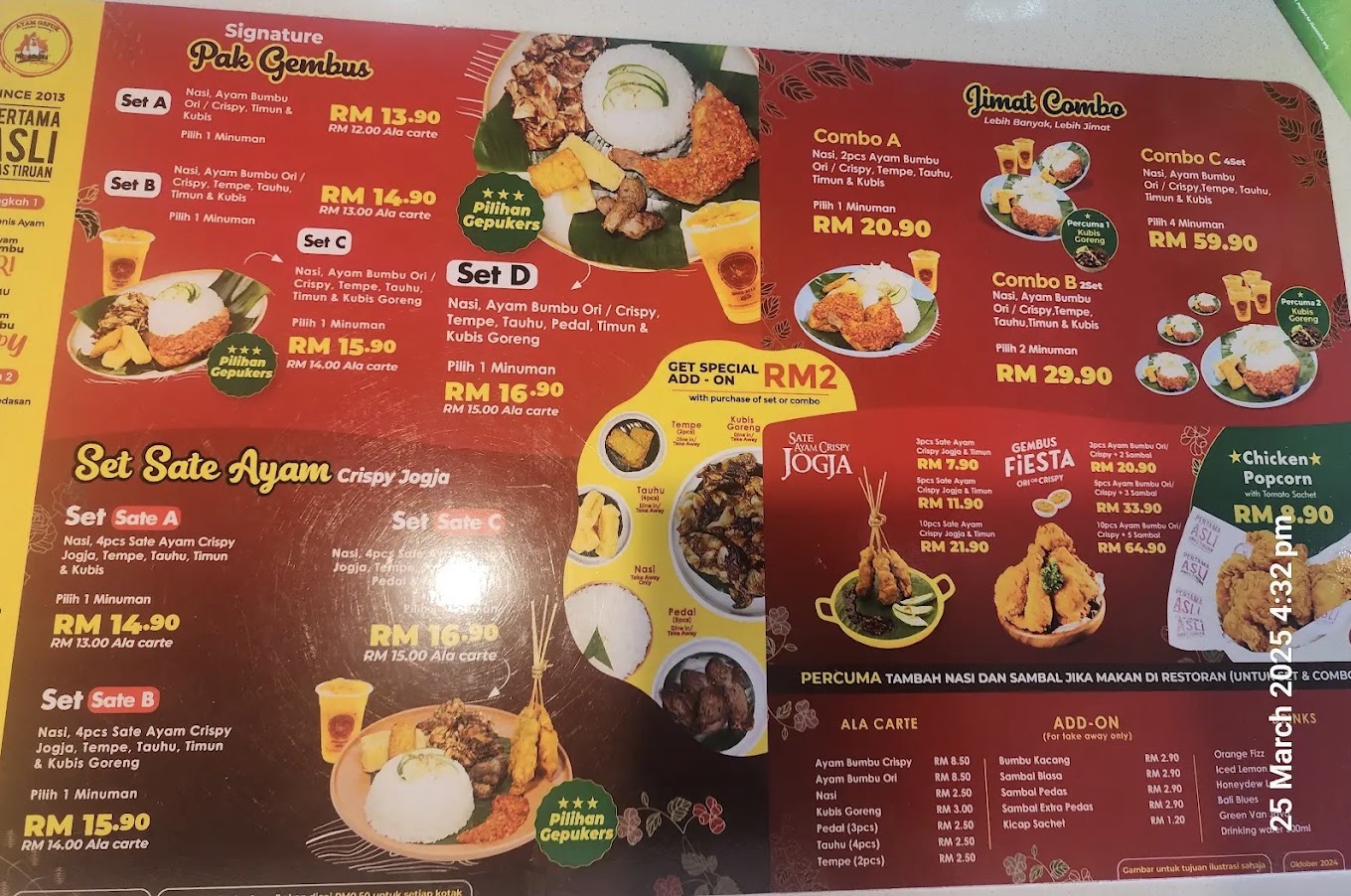 Ayam gepuk Pak Gembus Bertam — Menu, Kepala Batas, Pulau Pinang