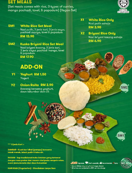 Jom Banana Leaf — Menu, Perai, Pulau Pinang