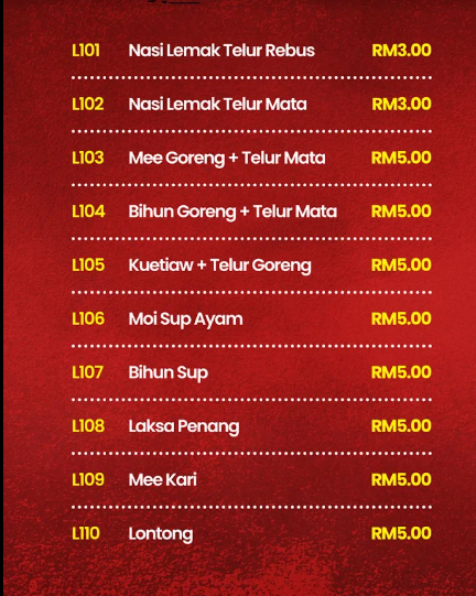 Sayang Kopitiam — Menu, Kepala Batas, Pulau Pinang