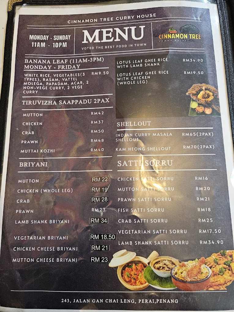 Cinnamon Tree Curry House — Menu, Perai, Pulau Pinang