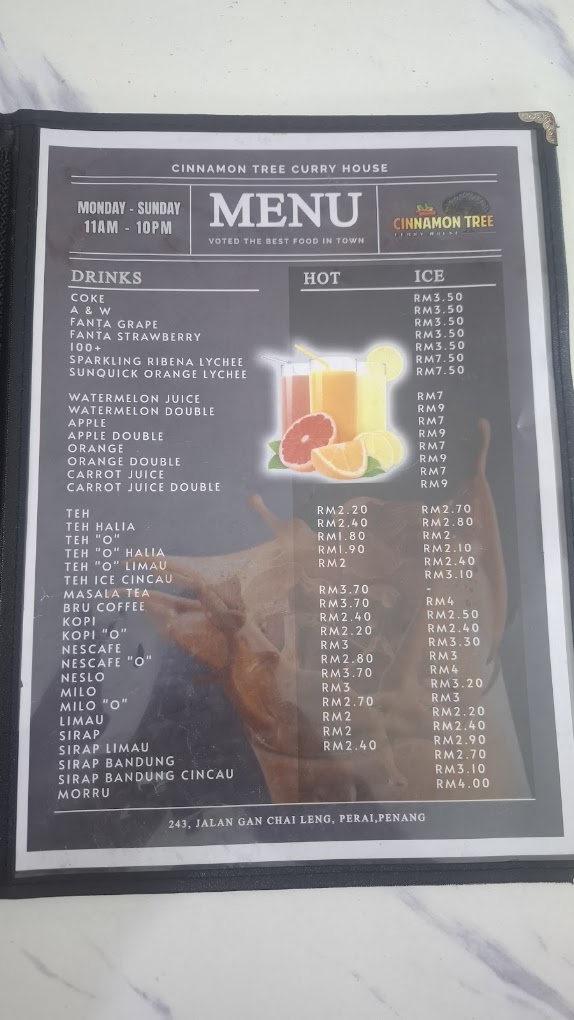 Cinnamon Tree Curry House — Menu, Perai, Pulau Pinang