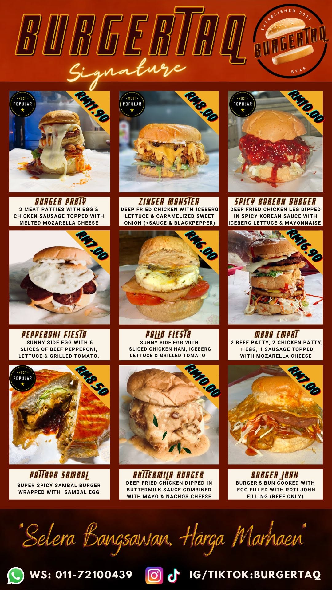 Burgertaq — Menu, Perai, Pulau Pinang