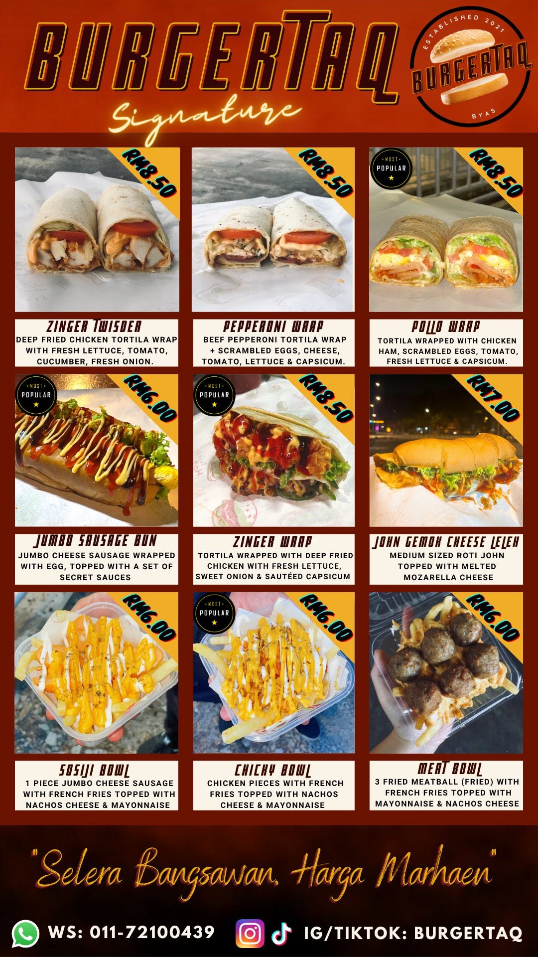 Burgertaq — Menu, Perai, Pulau Pinang