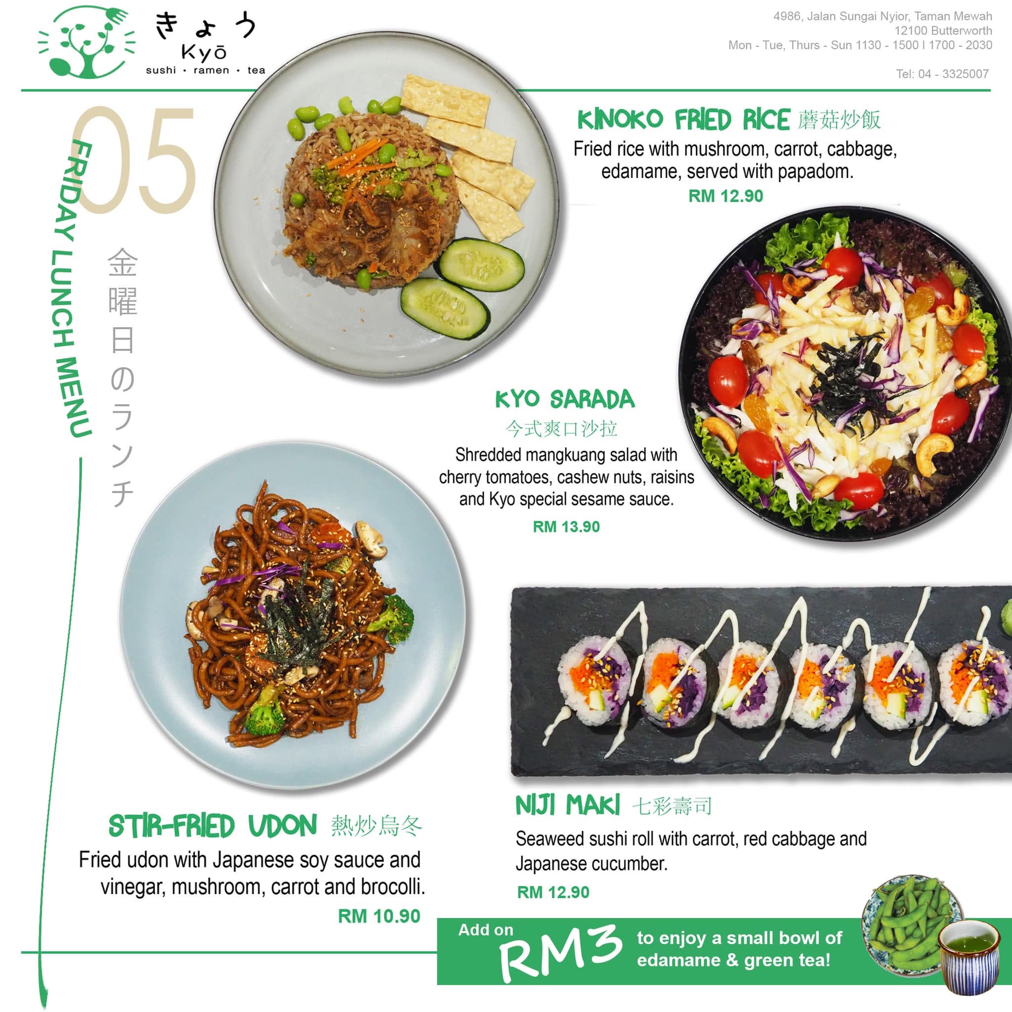 Kyō Japanese Vegan Restaurant — Menu, Butterworth, Pulau Pinang