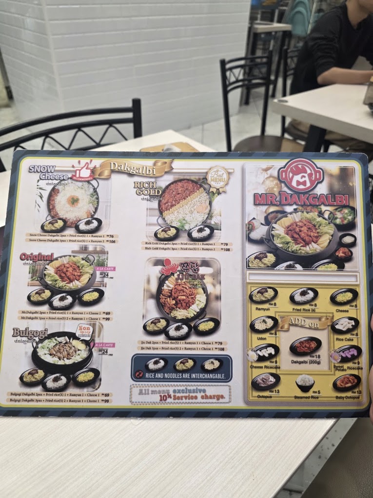 Mr. Dakgalbi Sunway Carnival Mall — Menu, Seberang Jaya, Pulau Pinang