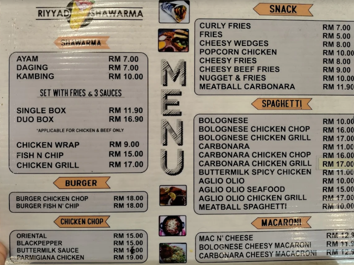 Riyyad Shawarma — Menu, Bayan Lepas, Pulau Pinang
