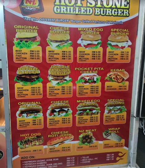 NZ Hot Stone Grilled Burger — Menu, Bayan Lepas, Pulau Pinang